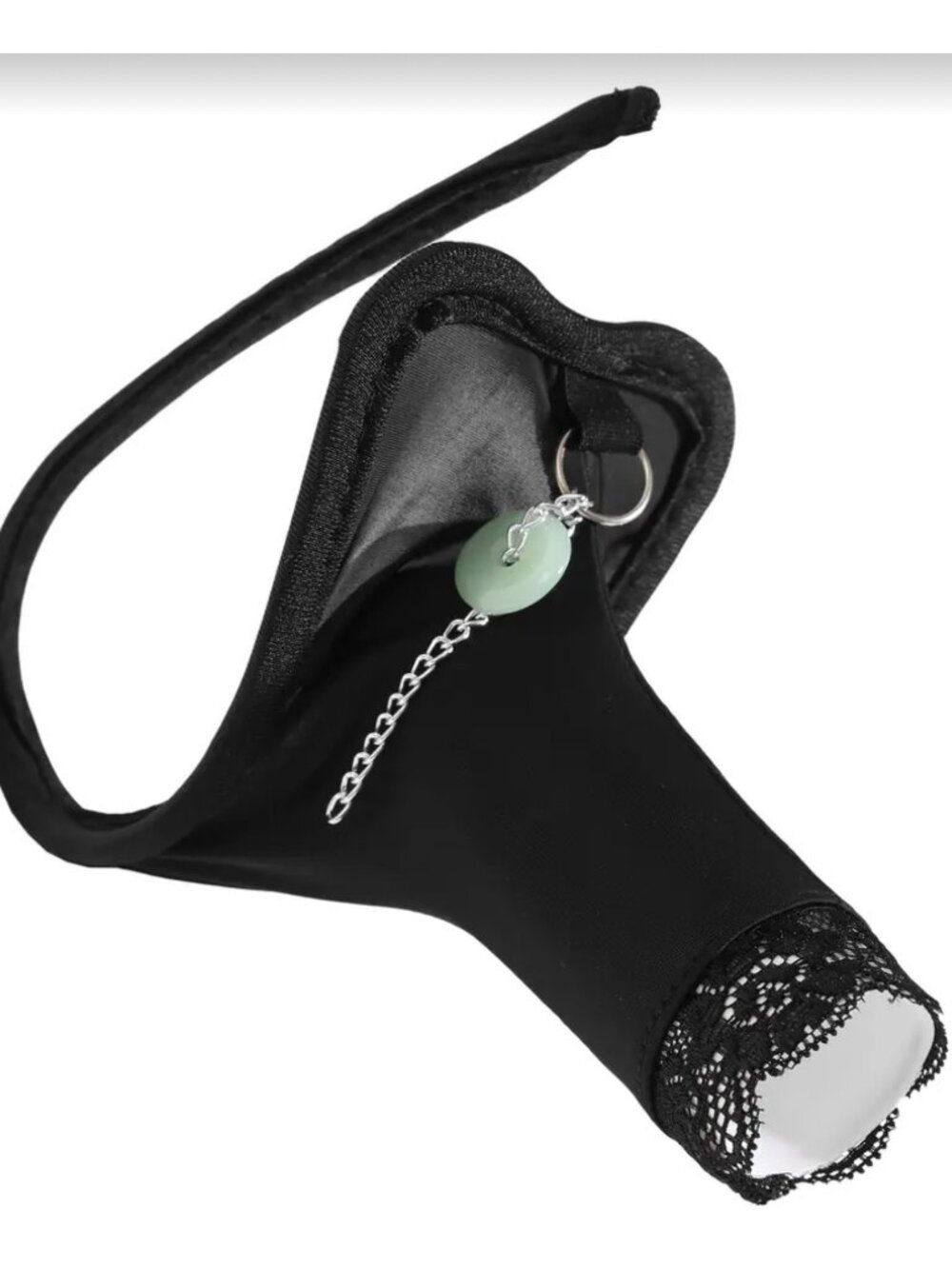 Mens Black Lace C-String Lingerie*Green Charm Accent One Size*Gay*Cosplay*NIP